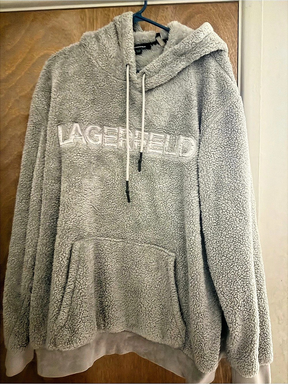 Karl Lagerfeld Sherpa Hoodie in Gray Size XXL Like New